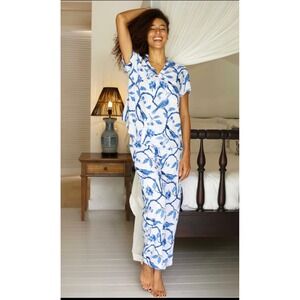 Piyama Maggie Pajama Set and Robe Blue Bird 3 Piece Loungewear Bundle M/L